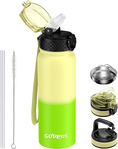 GOPPUS 600ml Stainless Steel Water Bottle with Straw – Double Wall Insulated