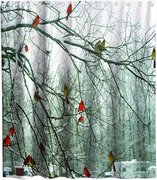 Winter Cardinals Stand On Branches Shower Curtain Cloth Fabric Bathroom Decor Set With Hooks Waterproof Washable 72 X 72 Inches Grey White Red Amazon Ca Home Kitchen