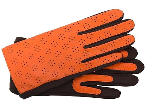 Modischer Handschuh für Damen mir floraler Perforation in orange braun