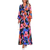 PRETTYGARDEN Women's 2026 Spring Wedding Guest Dresses Floral Long Sleeve V Neck Belted Long Flowy Boho Maxi Dress