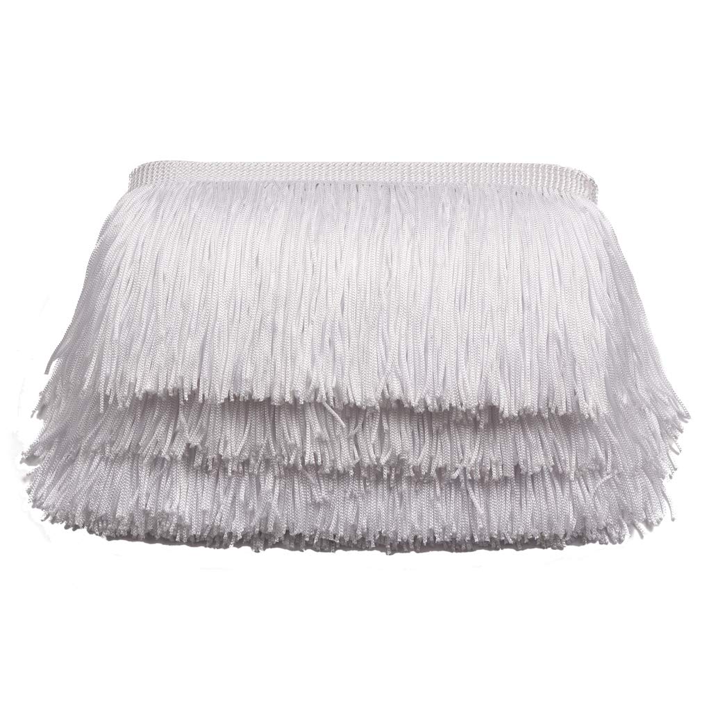 Fringe Trim Lace Polyerter Fibre Tassel 4 inch（″） Wide 10 Yards Long for Clothes Accessories and Latin Wedding Dress and DIY Lamp Shade Decoration Black White Red Gold Blue Pink Grey (White, 4 inch)