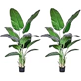 HAIHONG 2Packs 5FT Artificial Bird of Paradise Plant,Faux Palm Tree Potted Plant with Real Touch Leaves,Fake Trees for Home Living Room Office Indoor Outdoor Decor(5 FT-2Packs)