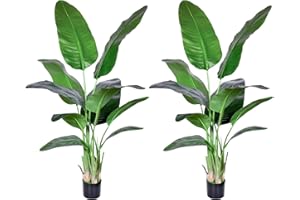 HAIHONG 2Packs 5FT Artificial Bird of Paradise Plant,Faux Palm Tree Potted Plant with Real Touch Leaves,Fake Trees for Home Living Room Office Indoor Outdoor Decor(5 FT-2Packs)