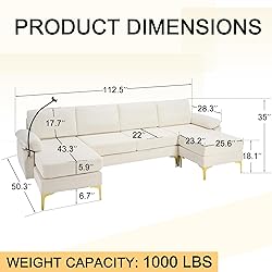 UPHYB 114” U-Shaped Sectional Sofa Couch,Corduroy