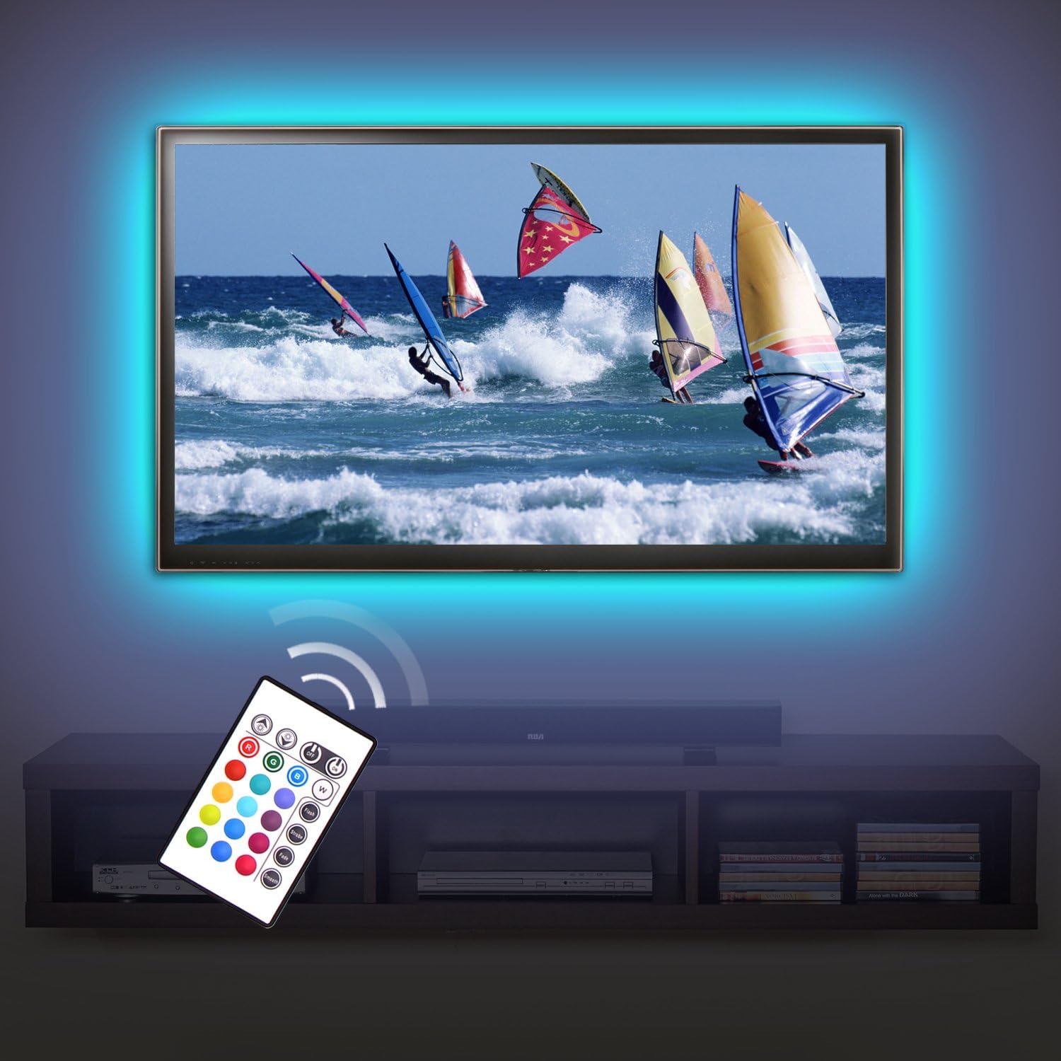 Derlson® Bias Lighting for TV. Decorative Light / LED Strip Lights / Backlight Kit for Home-Theater ,Under-Cabinet , PC Monitor, Furniture, Decoration (Multi-Color RGB,USB Powered , Remote Control) (6 x 20 inch Black Strip)