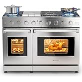 AAOBOSI 48 Inch Professional Freestanding Double Gas Range Ovens, 93,000BTU | 7.8 Cu.ft Large Capacity Double Convection Ovens, 7 Sealed Burners Plus Iron Grill Center Griddle Burner,NG/LP,CSA Certified