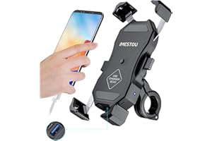 USB Charge Mount-iMESTOU Self Locking Motorcycle Phone Mount Quick Charge USB 3.0 Handlebar & Rear-View Mirror Cellphone Hold