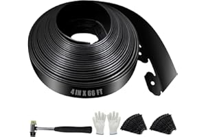 66Ft Garden Edging Kit with 200 Spikes - 4 Inch Tall Flexible Landscape Border for Flower Beds, Lawn, Yard & Landscaping, Bla