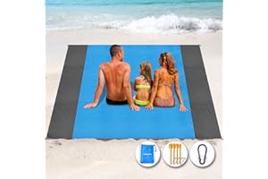 Beesgarden Beach Blanket Waterproof Sandproof, 108''×118'' Oversized Lightweight Blue Beach Mat with 4 Stakes for 7-10 Adults