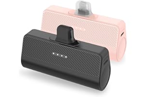 ATGIH Mini Portable Charger for iPhone, 5000mAh Small Battery 2 Packs Ultra-Compact Power Bank Compatible with iPhone 14/13/13 Pro/12/12 Pro/11/SE/XR/XS/X/8/7/6 (Black+Pink)