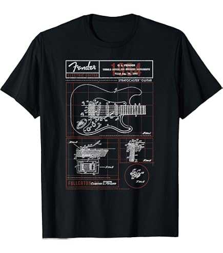 Amazon.com: Fender Stratocaster Guitar Schematic Poster T-Shirt