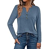 WYNNQUE Womens Long Sleeve Shirts Business Casual Outfits Dressy Tops Blouses Henley V Neck Fall Clothes