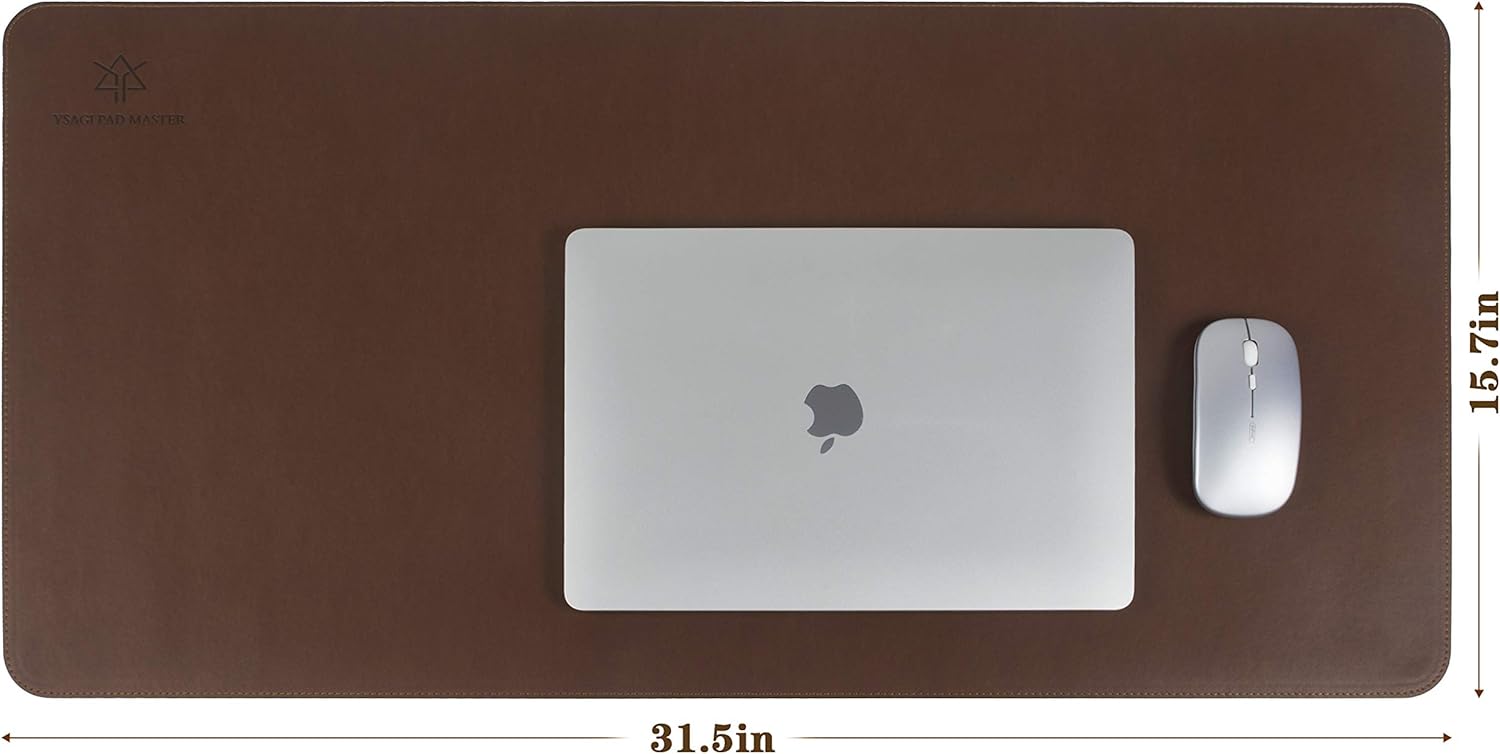 YSAGi Leather Desk Pad, Ultra Thin Writing Desk Mat Desk Protector Accessories, Large Mouse Pad for Office/Home Use (31.5" x 15.7", Brown-Single Side) : Office Products