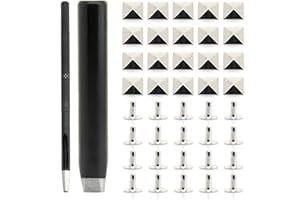 CRAFTMEMORE Pyramid Rivet Setter, Spike Rivet Setting Tool Kit, Hole Punch Cutter, 20 Pyramid Rivets in Silver (10 MM Setter)