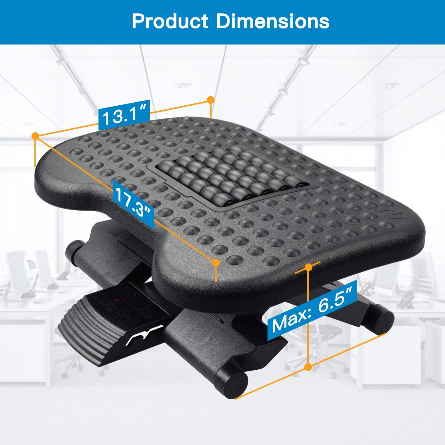 HUANUO Footrest Under Desk - Adjustable Foot Rest with Massage Texture and Roller, Ergonomic Foot Rest with 3 Height Position, 30 Degree Tilt Angle Adjustment for Home, Office : Office Products