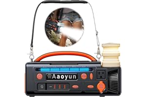 Aaoyun Portable Power Station 300W, 296Wh Solar Generator with 100W USB-C In/Output, Night Light & LED Flashlight, Compact Camping Battery with Strap for Outdoor CPAP Home Backup Emergency