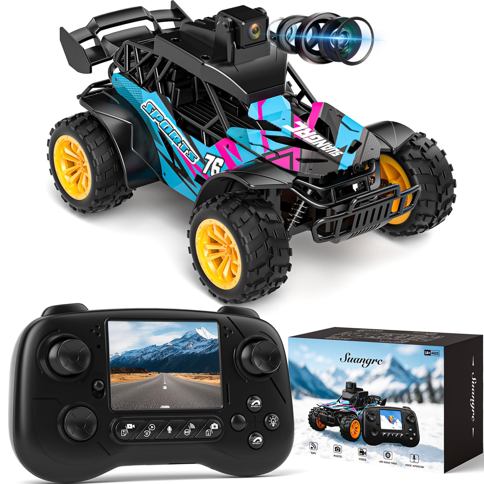 Photo 1 of suangrc RC Truck with Camera, 2.4GHz FPV Remote Control Car with 2.4" LCD Screen, RC Car with 45° Adjustable Camera, 2 Speeds Modes, Alloy Body, Remote Control Off-Road Truck for Adults Beginners