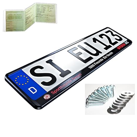 2 Stück Kennzeichenhalter Schwarz MIT INDIVIDUELLEM WUNSCHTEXT inkl. Befestigungsschrauben