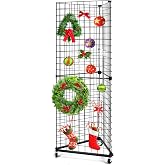 GADFISH Triangular Gridwall Panel Display Stand, Black Triangle Wire Grid Tower with Base and Casters, 24" x 68" Rolling Grid Wall, Panel Stand for Home Organization, Retail, Trade Show, Vendor