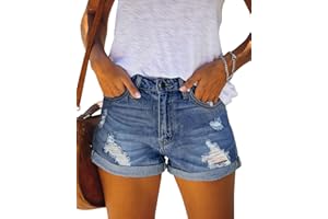 CHICZONE Women's Ripped Denim Shorts Mid Rise Distressed Jean Shorts Stretchy Short Jeans