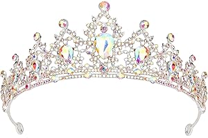 SuPoo Tiaras for Girls - AB Silver Crown Crystal Princess Headband - Birthday Queen Rhinestone Shiny Tiara for Women Princess Decoration - Quinceanera Crown for Wedding Party Prom Halloween