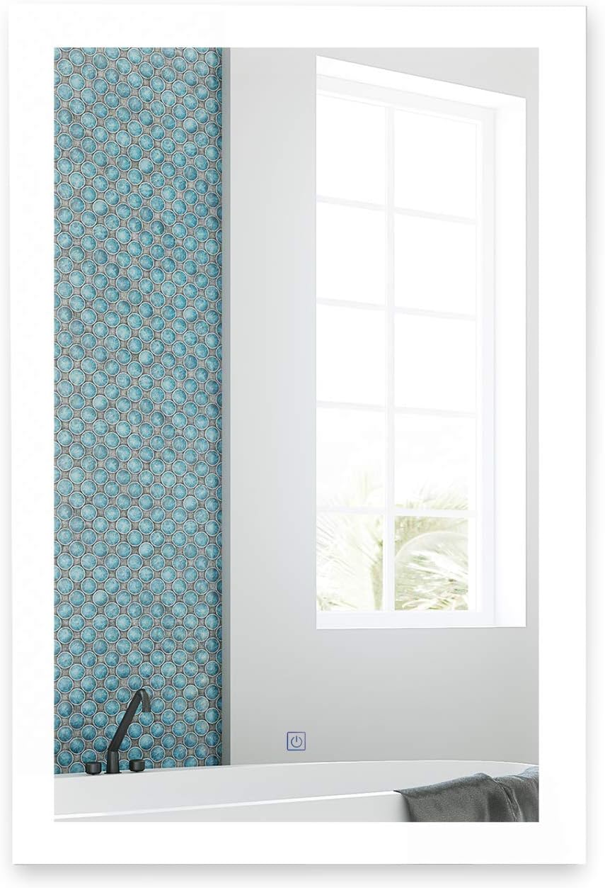Bathroom LED Mirror Wall Mounted Lighted Vanity Mirrors 24x36 Inch Dimmable Makeup Mirror with Heated Defogger Fogless Touch Sensor Switch 3000-6000K IP44 Waterproof Vertical or Horizontal, LBM04