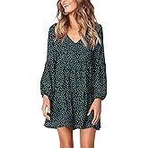 pinziko Women's Long Sleeve Tunic Dress V Neck Casual Loose Flowy Swing Shift Dresses