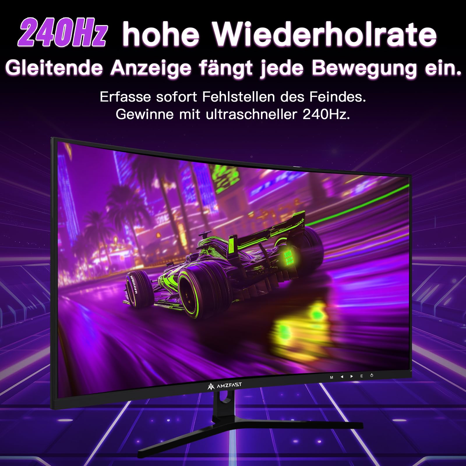 Amzfast 32 Zoll Curved Gaming Monitor (240Hz, 1920x1080, 1ms MPRT, 1500R), Adaptive-Sync, 90% DCI-P3, 120% sRGB, 300cd/m², HDMI 2.0 & DisplayPort 1.4 (AMZG32C3F) 2