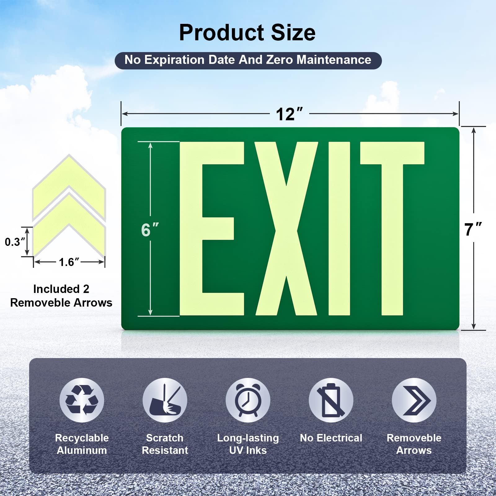 Photoluminescent Exit Sign Aluminum - Adhesive