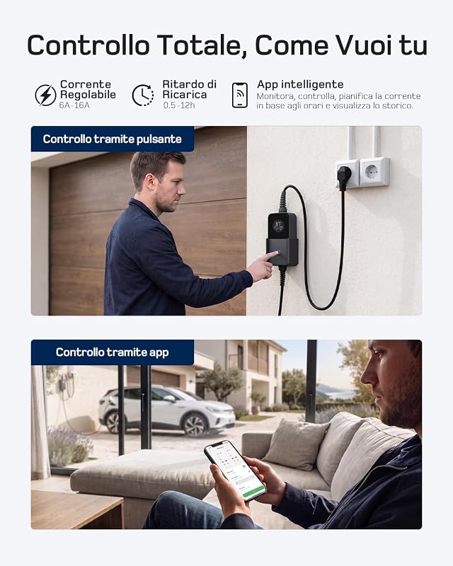 3,7kW Typ 2 Ladekabel Schuko mit APP, EV Charger mit 7,5m Kabel, 6-16A