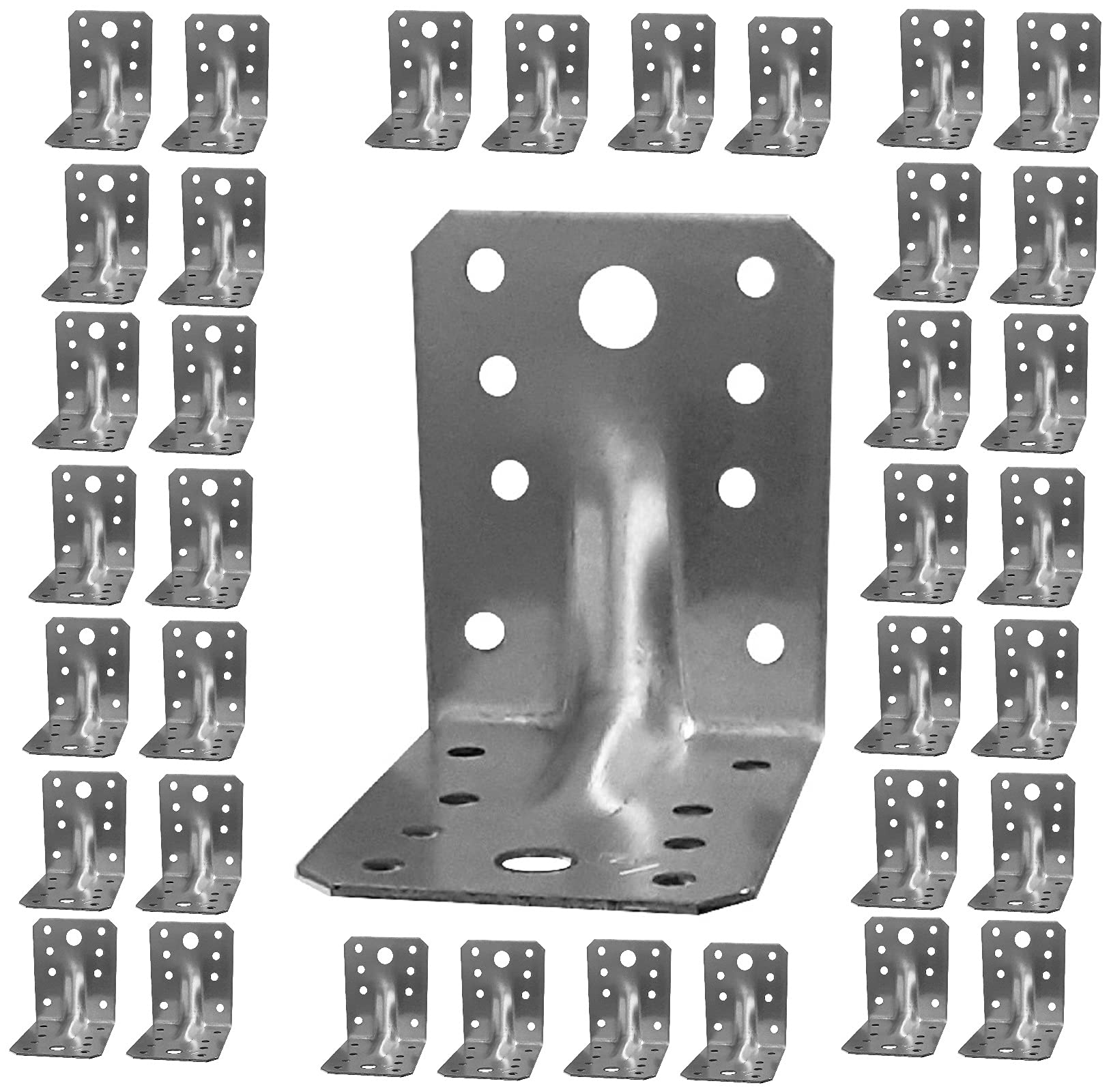 Pack of 50 Angle Corner Brackets Plates, Metal Galvanised Z275 275 (g/m2) 20 (μm) Size: 2,75" x 2,75" x 2,17" x 0,06" (70 x 70 x 55 x 1,5mm)
