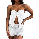 MISSACTIVER Women’s Y2K Sexy Twist Front Tube Top Strapless Sleeveless Solid Cut-Out Midriff Crop Tops Tank Top