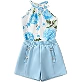 YOURUIKEY Cute Clothes for Girls Summer Outfits Kids Rose Crop Top Pockets Shorts Tween Girls Hawaiian Clothing Set Size 8-12