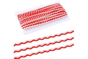 GTZIQA Rick Rack Trim for Sewing, 5mm × 17.5 Yds Wave Bending RIC Rac Trim Woven Red White Lace Ribbon Fringe Trim for DIY Sewing Crafts Gift Wrapping Home Wedding Christmas Party Decoration