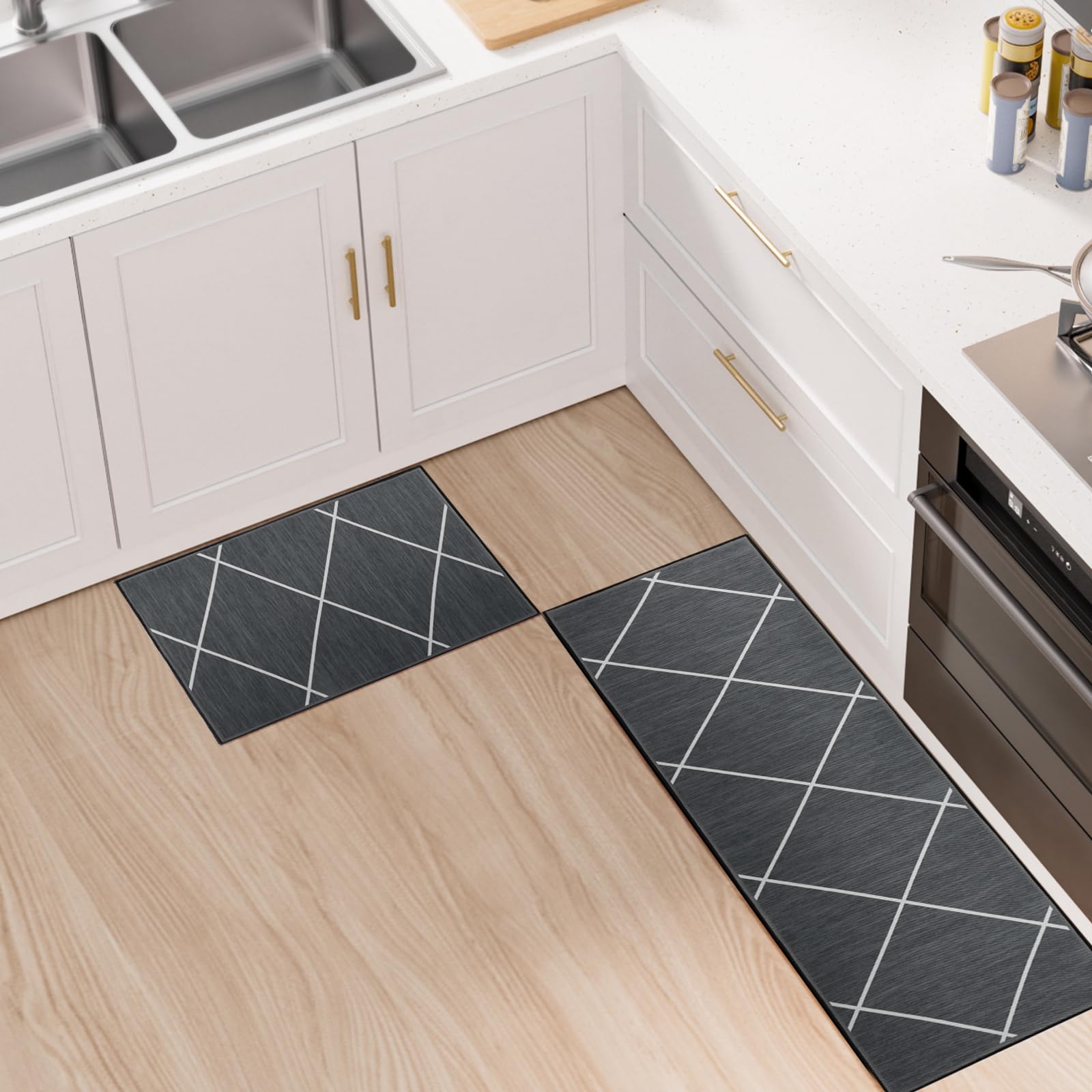 LY4U 2 Pieces Non Slip Kitchen Rug Set, Water Absorbent Floor Mats, Kitchen Carpets and Rugs for Home Dining Room and Entryway,40x60cm + 40x120cm โ image 1