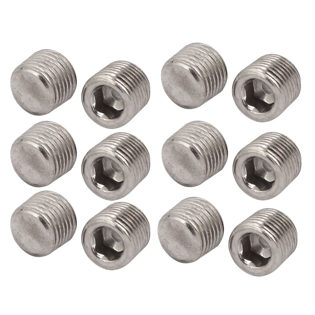 Sourcingmap 1/8NPT Metal Hex Socket Set Grub Screws Silver Tone for Towel Rack Door Knob 12pcs