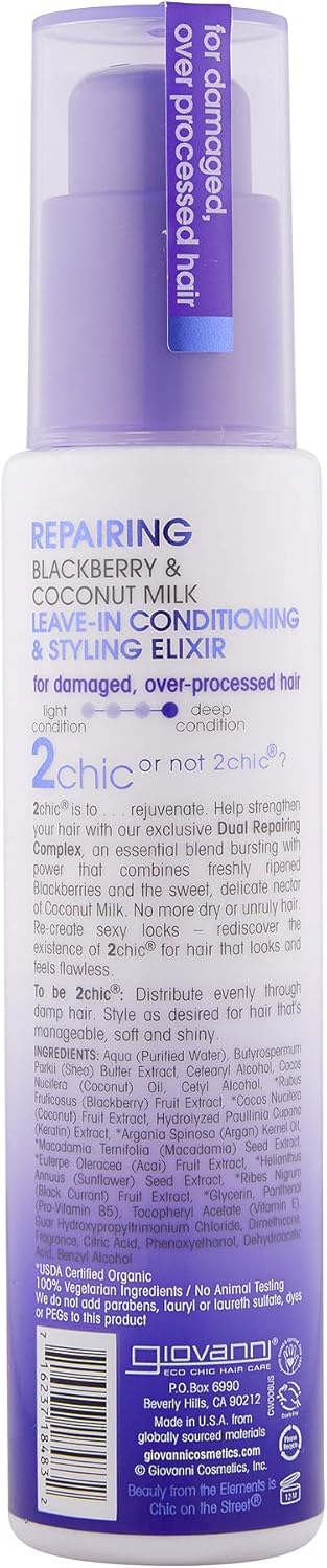 Giovanni 2chic Repairing Leave-In Conditioner - 118ml/4floz Styling Elixir for Smooth Detangled Hair, Black, 118 ml (Pack of 1) - Image 3