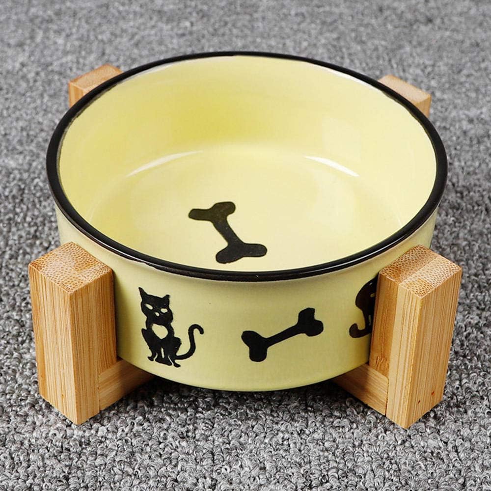 Aigrun Pet Ceramic Elevated Raised Cat Bowl With Wood Stand No Spill