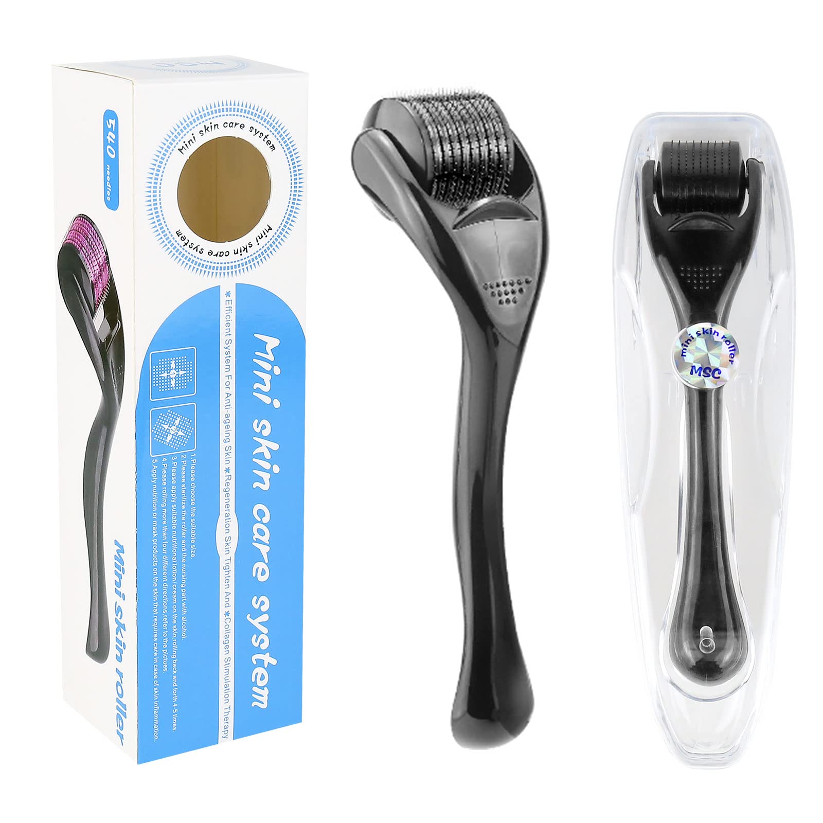 FLIUUK Derma Roller 2 pack (0.5+1.0) mm Titanium Needles Beard Growth Roller for Women and Men, for Fine Lines, Enlarged Pores, Stimulate Beard and Hair Growth