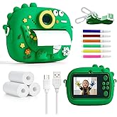 Kids Instant Print Camera with Dinosaur Silicone Cover,1080P HD Digital Video Cameras for Kids with Print Paper & SD Card,Christmas Birthday Gifts for Girls Boys 3-10 Years (Green)