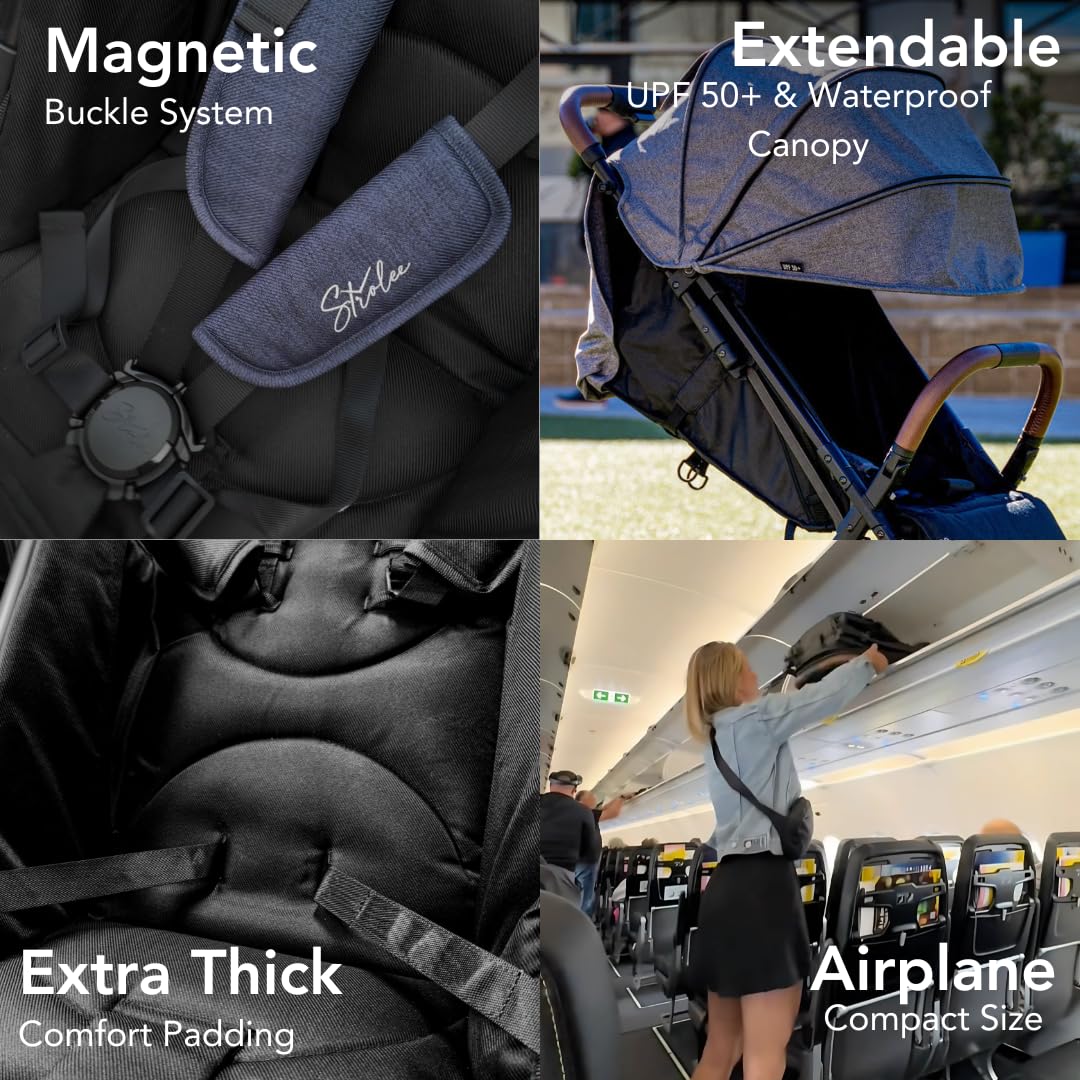 Strolee Lightweight Baby & Toddler Stroller, Ultra Compact, Airplane-Friendly Travel Stroller, One-Handed Fold, Near Flat Recline, X-L Canopy & Parent Cup Holder -LinQ (v2 Shadow Grey)