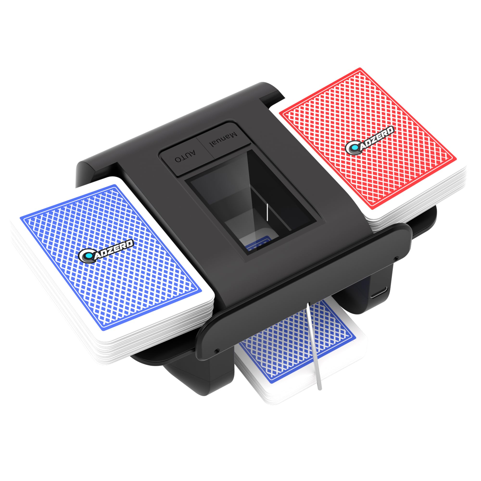 ADZERD Automatic Card Shuffler for 1-2 Decks with Dual Auto/Manual Modes, USB-C Rechargeable, Quiet Operation, Compatible with UNO, Poker, Mahjong, Bridge, Rummy, Skip-Bo, Phase 10 & More - Black