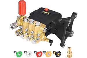 TOOLCY Pressure Washer Pump 3600-4400 PSI Max 4.4 GPM, 1 inch Shaft Horizontal Triplex Plunger Power Washer Pump Replacement, Direct Drive Pressure Pump with Unloader, 5 Nozzle Tips, M22-14mm Adapter