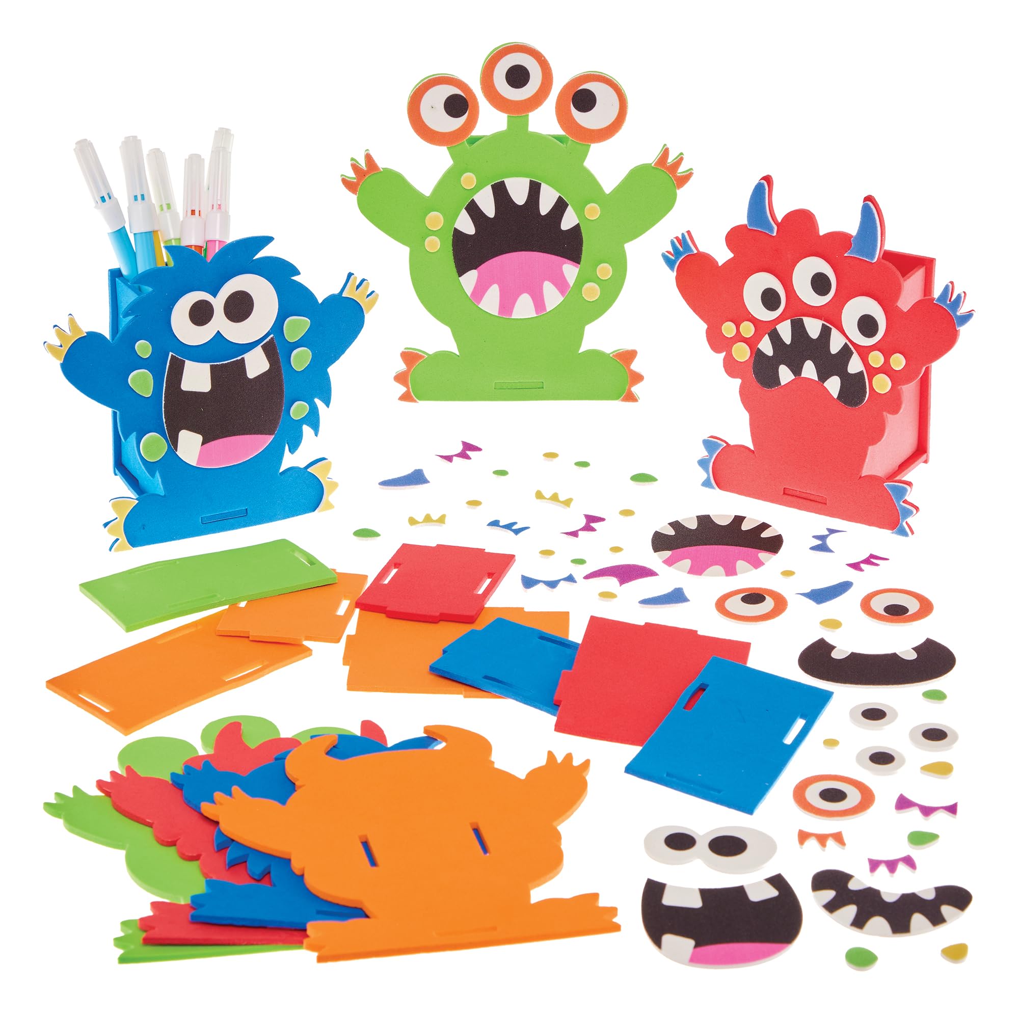 Baker Ross FX609 Monster Pen Pot Holder Kits - Pack of 4, Halloween Craft Kits for Kids