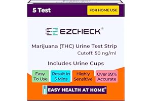 [5 Tests] EZCHECK® Highly Sensitive at Home Marijuana Drug Test Strip, THC Urine Drug Test, Easy Home Drug Test, 50 ng/ml - Fast Result in 5 mins