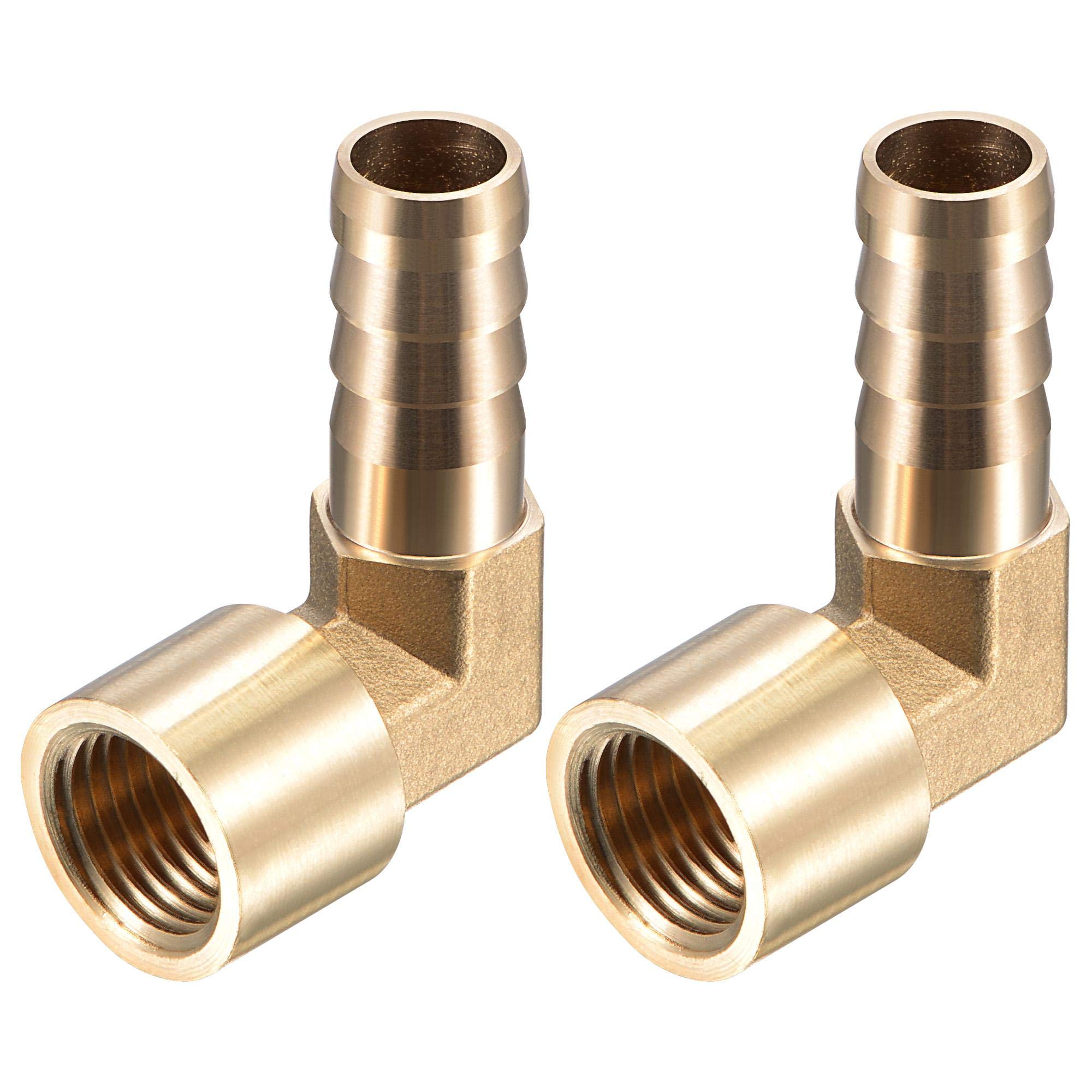 sourcing map Brass Hose Barb Fitting Elbow, 10mm Barbed x G1/4 Female Pipe Connector Adapter for Water Fuel Air, Pack of 2