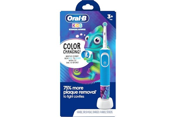 Oral -B Kid's Electric Rechargeable Toothbrush with Charger, Featuring Extra Soft Color Changing Bristles, for Ages 3+