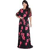 KOH KOH Womens Long Short Sleeve Printed Summer Sexy Casual Sundress Maxi Dress
