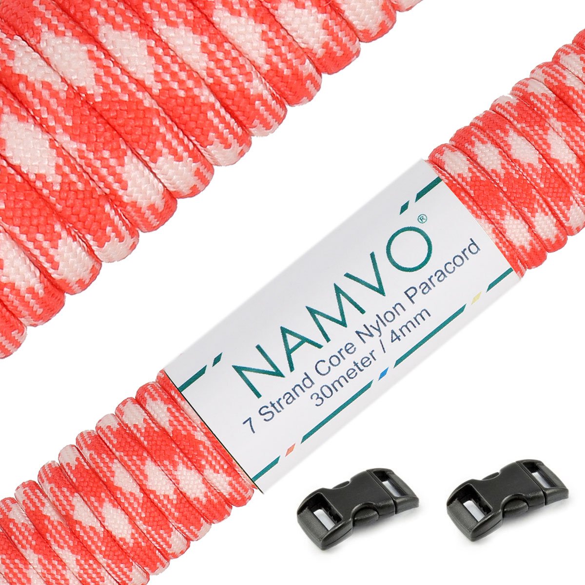 Namvo Paracord 4mm,100ft, Paracord 550 7 Core Strand, Tear-resistant, 100% Nylon Cord, Versatile Type III Mil-Spec Paracord, Holds up to 250kg, Ideal for Outdoor Survival Camping, Orange + White Camo
