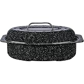 Granite Ware 13" Oval Roaster with Lid &ndash; Enameled Steel, Oven Safe to 932&deg;F &ndash; Ideal for Roasting, Baking &amp; Sourdough Bread &ndash; Self-Basting Cover, Dishwasher Safe, 7 lb Capacity